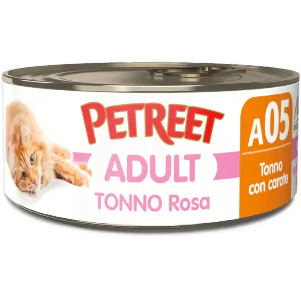 Petreet Natura Tonno Rosa Cat 140 gr Tonno con carote - confezione da 24 pezzi - Cibo umido per gatti