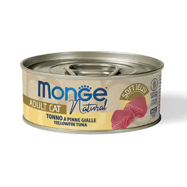 Monge Natural Adult cottura al vapore in Jelly 80 gr Tonno a pinne gialle - confezione da 24 pezzi - Cibo umido per gatti