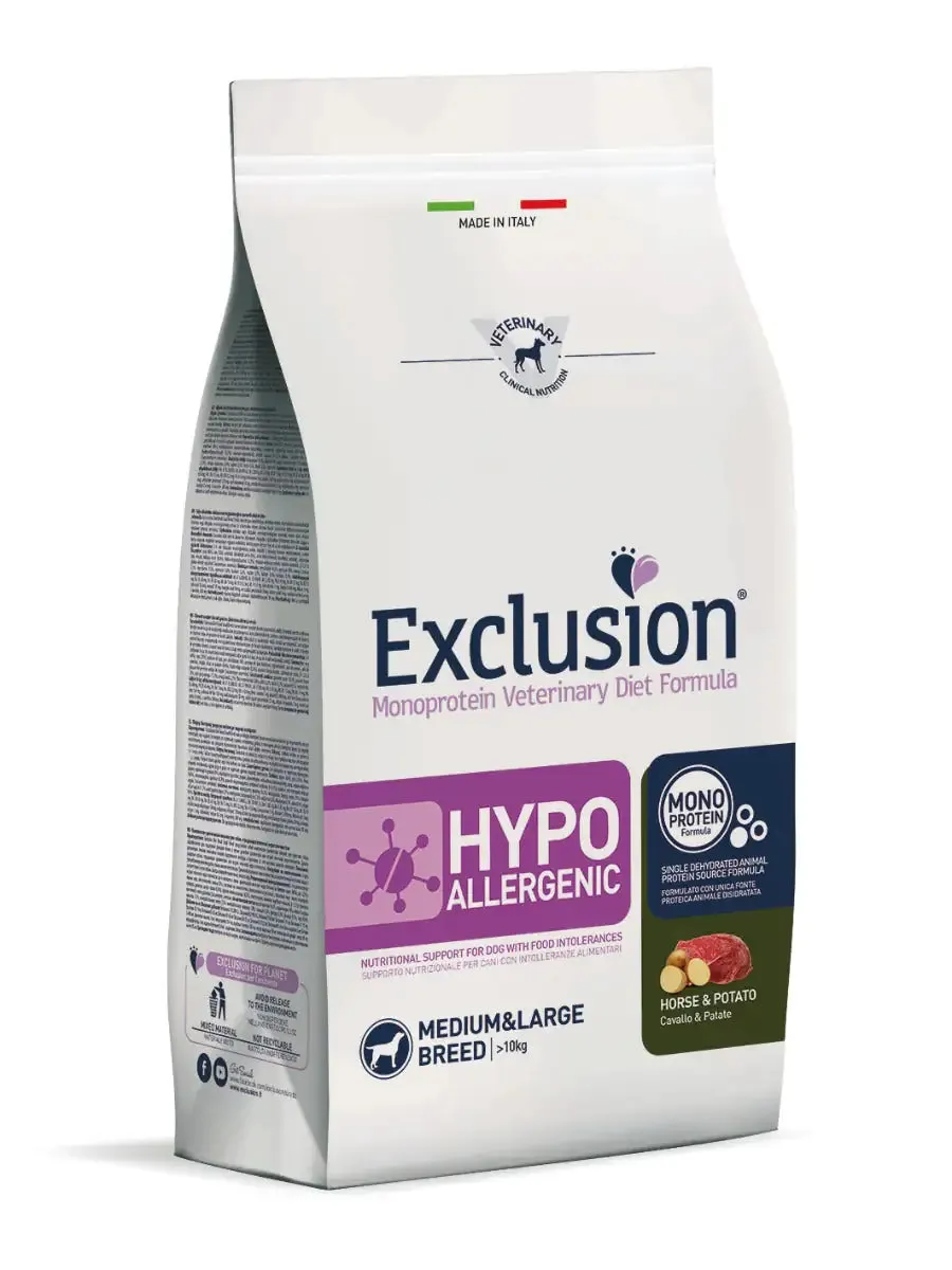 Exclusion Diet Hypoallergenic Medium/Large Breed Cavallo e Patate 12 kg - Crocchette monoproteiche cane