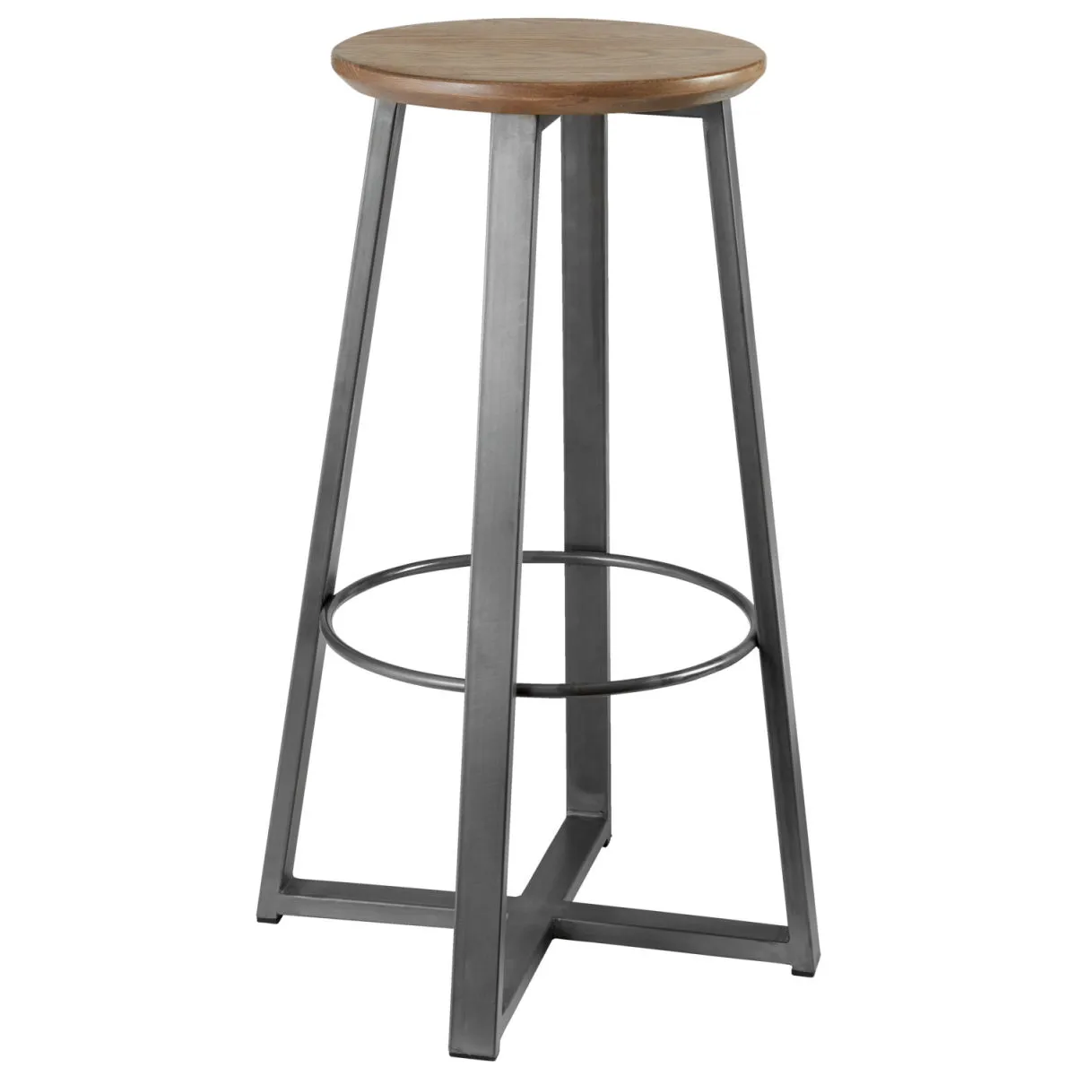 VEGA Sgabello Metalio con seduta in legno; 38x38x81 cm (LxPxH); seduta quercia antica, struttura grigio
