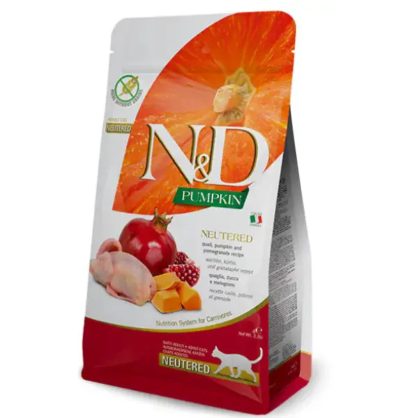 Farmina N&D Pumpkin Grain Free Neutered Feline Quaglia Zucca e Melograno 5 kg - Croccantini per gatti