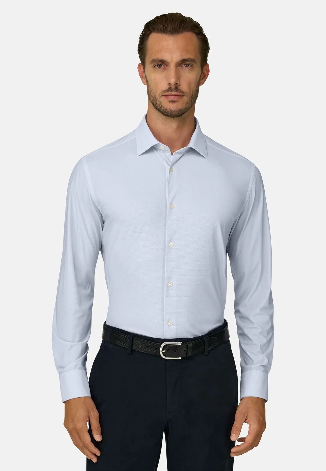 Boggi, Camicia Micro Fantasia In Nylon Stretch Slim Fit B Tech, Uomo, Azzurro, Taglia: XXXL