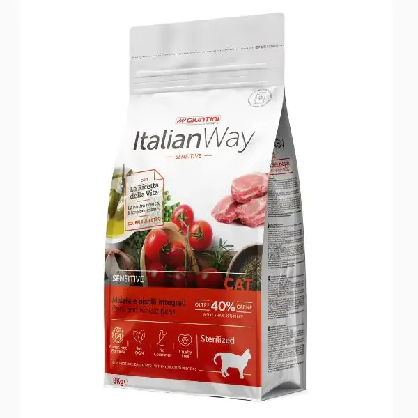 ItalianWay Cat Sterilized Maiale e piselli 8 kg - Croccantini per gatti
