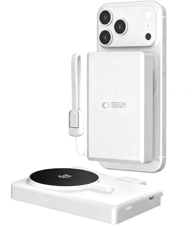 Batteria Esterna Wireless Tech-Protect PB40 LifeMag, 10000mAh, 25W, PD + FQI, 1 x QI - 1 x USB-C, Argento