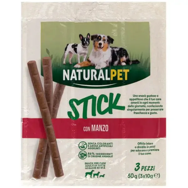 NaturalPet Stick per cani All Breeds 3x10 gr Manzo
