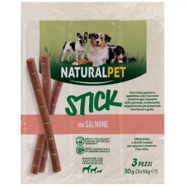 NaturalPet Stick per cani All Breeds 3x10 gr Salmone