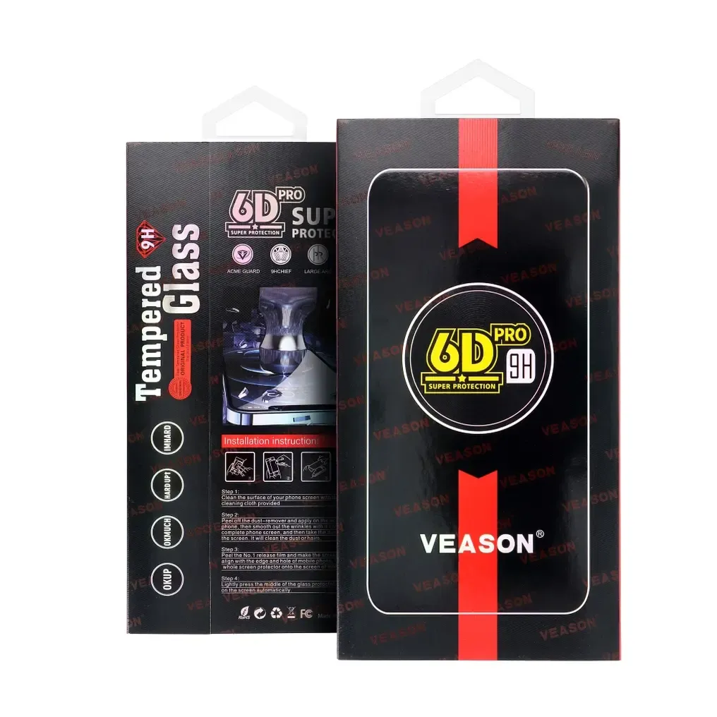 Pellicola protettiva per schermo Veason PRO per Apple iPhone 16 / 15, Vetro temperato, Full Glue, 6D, Nero