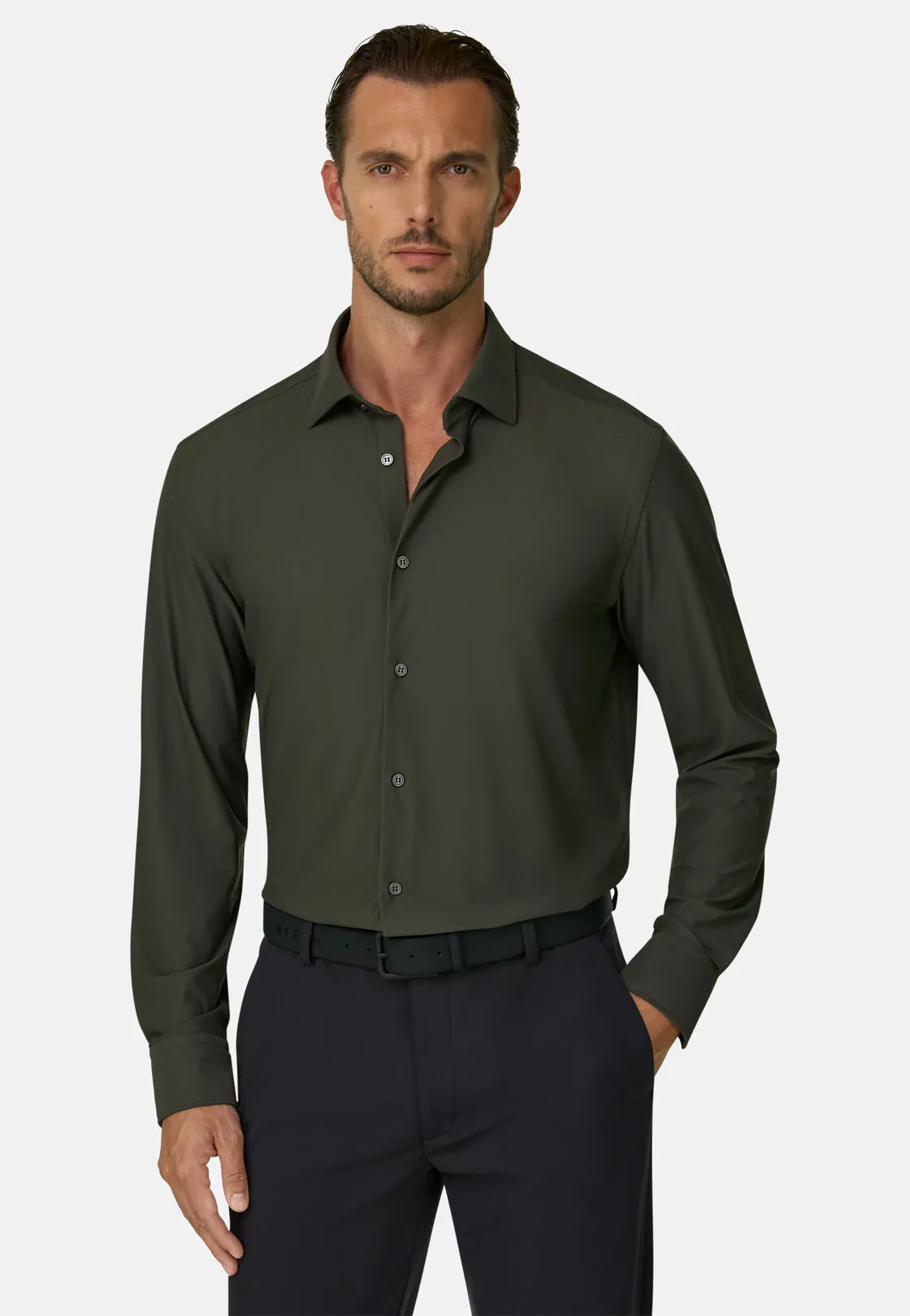 Boggi, Camicia In Nylon Elasticizzato B Tech Slim Fit, Uomo, Militare, Taglia: XXL