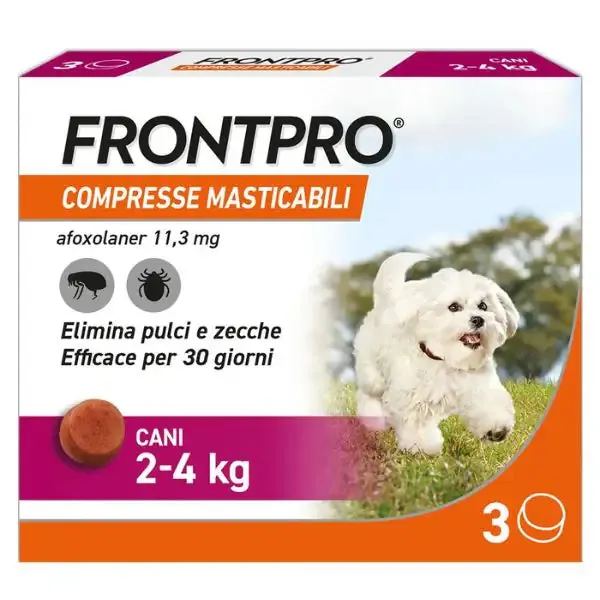 FRONTPRO compresse antiparassitarie masticabili per cani 3 compresse peso 2-4 kg - Antiparassitario per cani