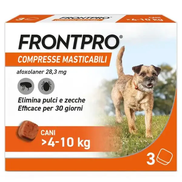 FRONTPRO compresse antiparassitarie masticabili per cani 3 compresse peso 4-10 kg - Antiparassitario per cani
