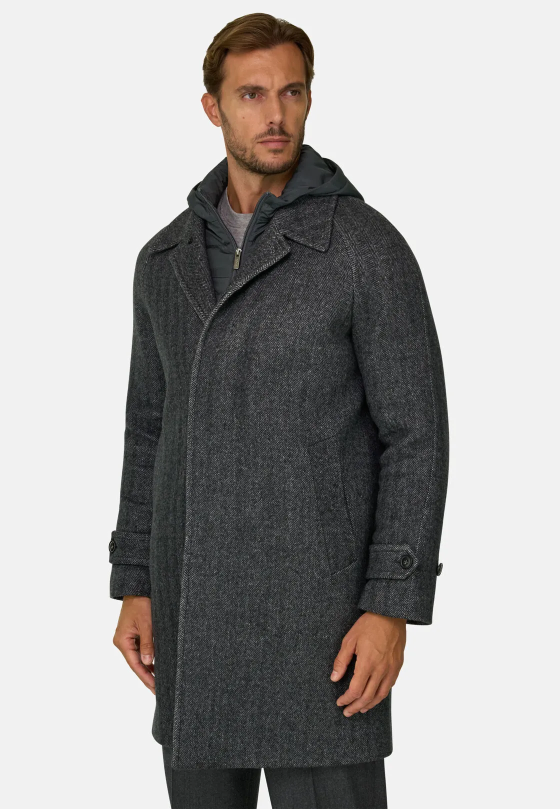Boggi, Cappotto Mono Petto In Misto Lana, Uomo, Grigio scuro, Taglia: 52