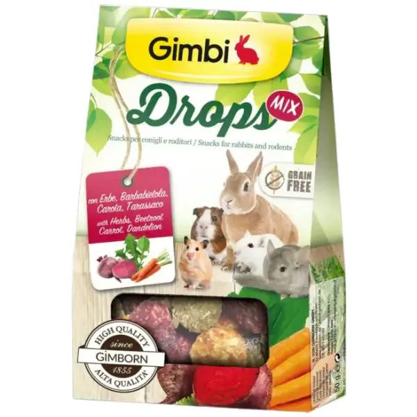 Gimbi Drops Snack per roditori Grain Free 50 gr Mix - Mangime per conigli
