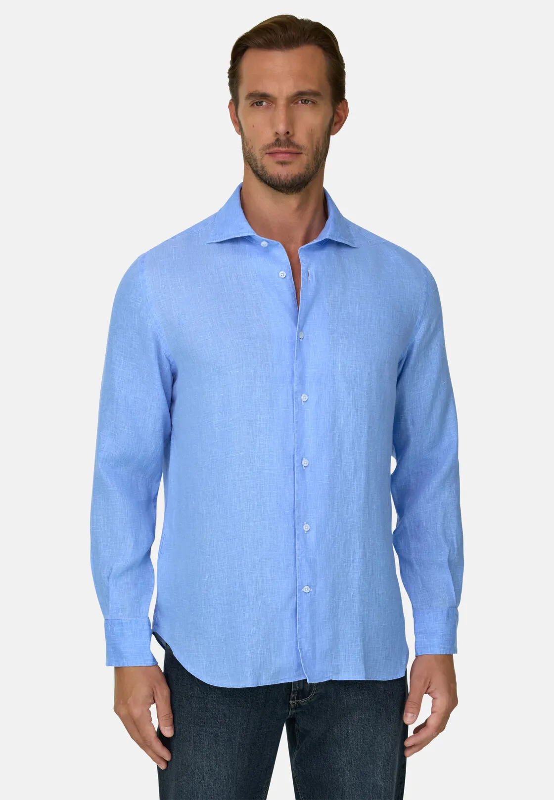 Boggi, Camicia Azzurra In Lino Regular Fit, Uomo, Azzurro, Taglia: M