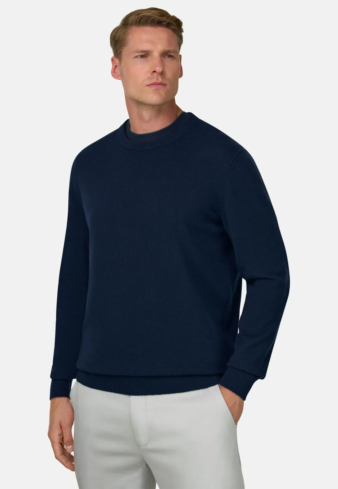 Boggi, Maglia Girocollo In Misto Cashmere, Uomo, Navy, Taglia: L