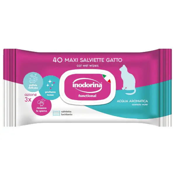 Inodorina Funzionale Salviette Detergenti Acqua Aromatica per gatti 40 salviette cqua aromatica