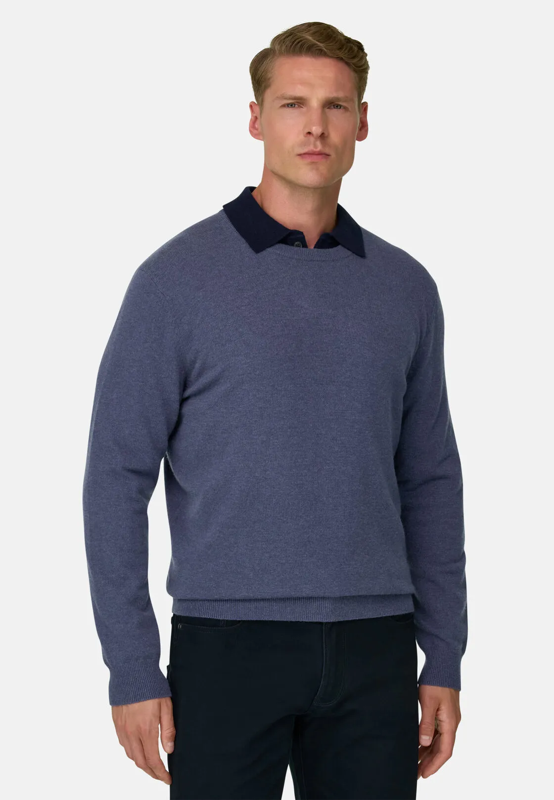 Boggi, Maglia Girocollo In Misto Cashmere, Uomo, Indaco, Taglia: XL