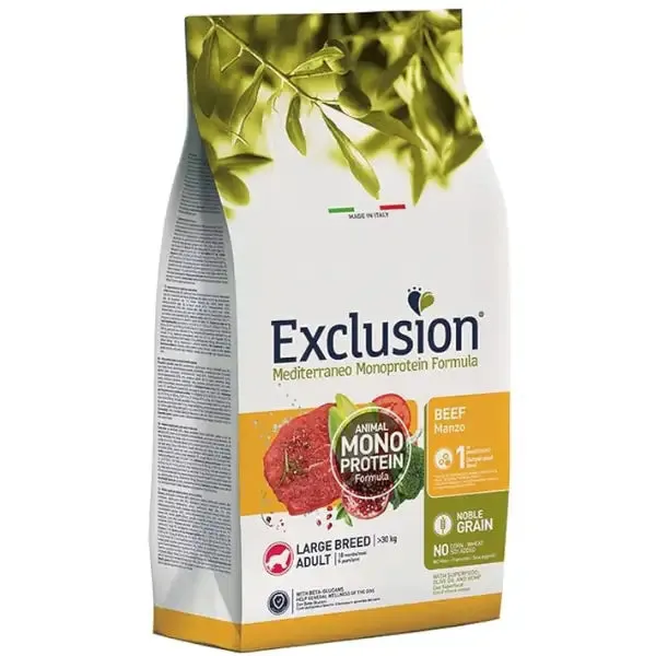 Exclusion Mediterraneo Adult Large Breed Manzo 12 kg - Crocchette monoproteiche cane