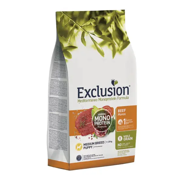 Exclusion Mediterraneo Puppy Medium Breed Manzo 12 kg - Crocchette monoproteiche cane