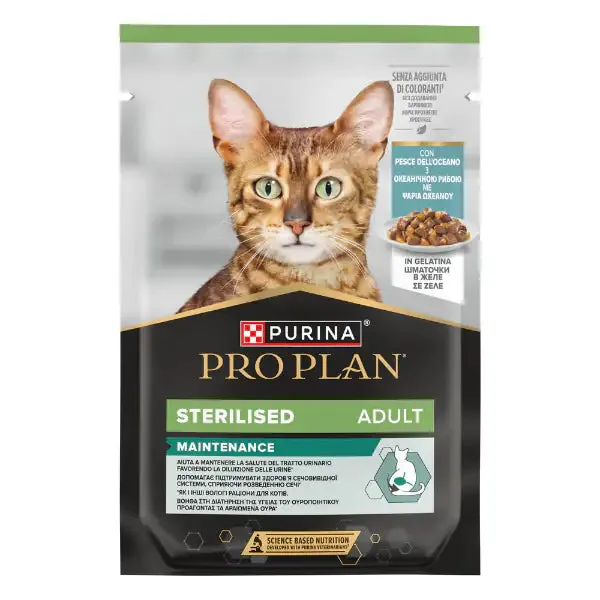 Purina Pro Plan Cat Adult Sterilised Maintenance Umido in gelatina 85 g Pesce dell' oceano - confezione da 26 pezzi - Cibo umido per gatti