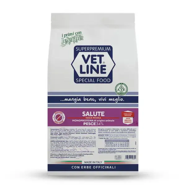 Vet Line Secco Monoproteico Cane Salute Taglia Piccola Pesce 3 kg - Crocchette monoproteiche cane