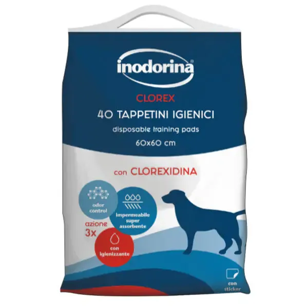 Inodorina Tappetini assorbenti igienici per cani Clorex 40 pezzi 60x60 cm