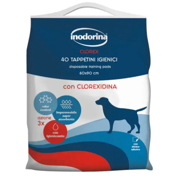 Inodorina Tappetini assorbenti igienici per cani Clorex 40 pezzi 60x90 cm