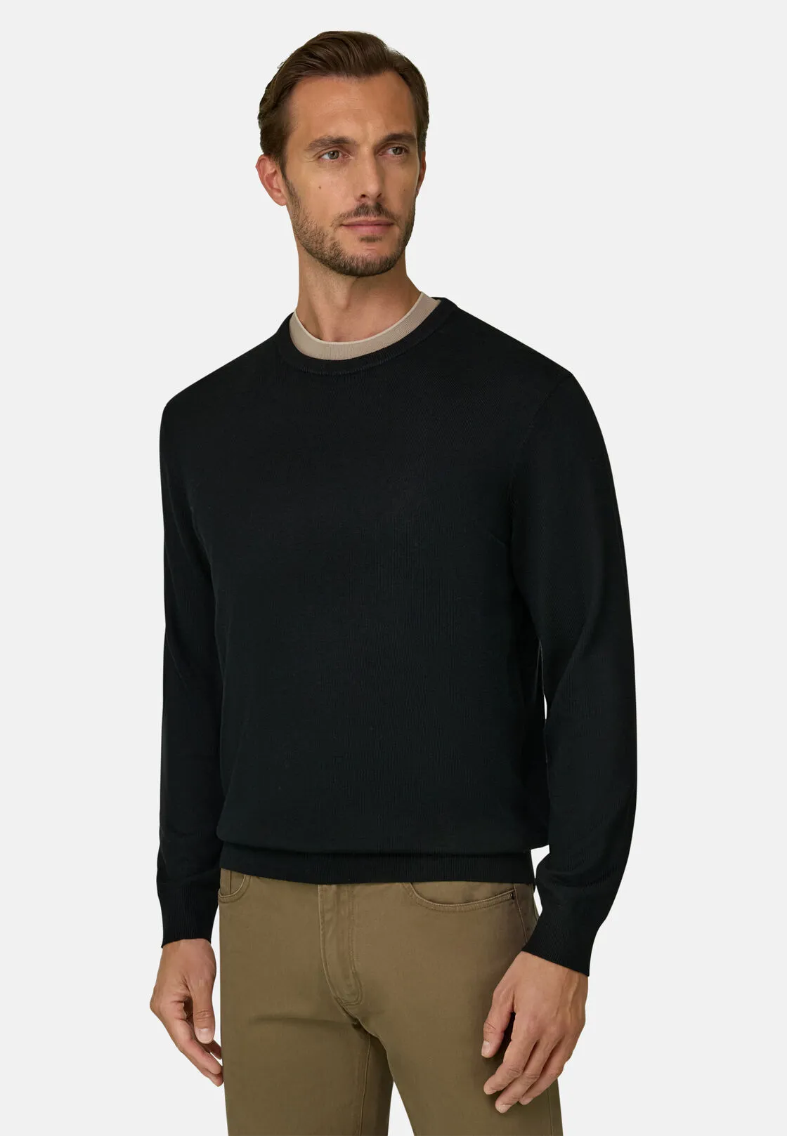 Boggi, Maglia Girocollo In Lana Merino, Uomo, Nero, Taglia: XS