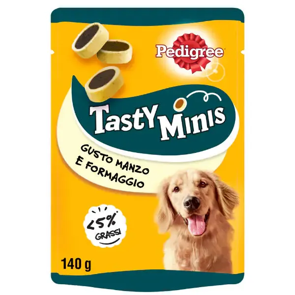 Pedigree Tasty Mini Bites snack per cani Formaggio e bacon