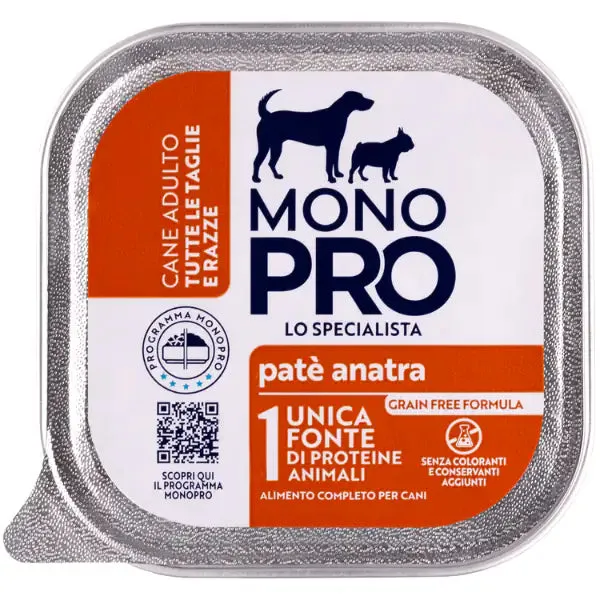 Monopro lo specialista Adult All Breeds Patè Grain Free 150 gr Anatra - confezione da 6 pezzi - Umido monoproteico cane