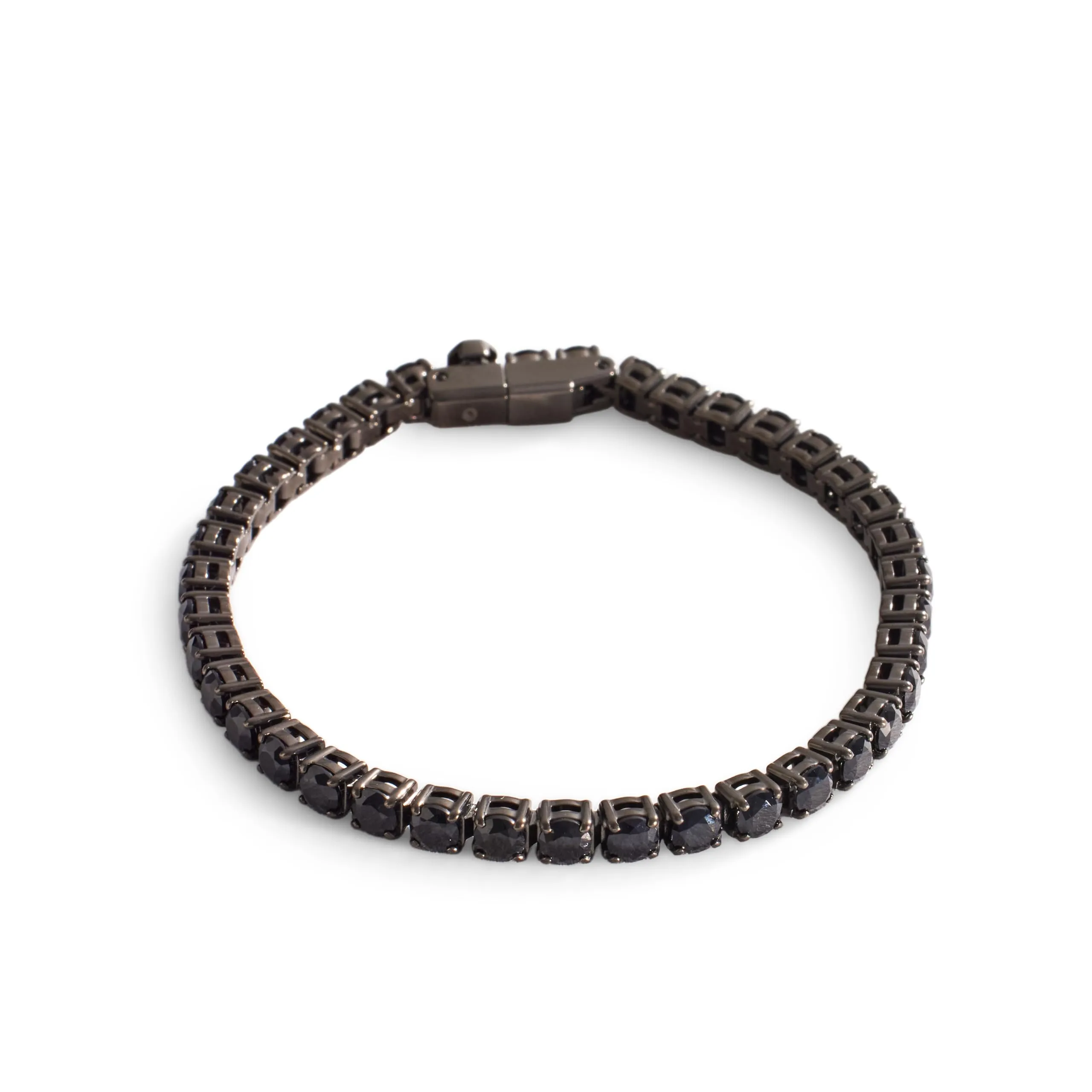 Swarovski Matrix Bracciale Tennis, Gioiello Versatile con Cristalli Neri, Pietre Preziose a Taglio Round, Chiusura a Linguetta, Taglia S, Placcatura in Tonalità Rutenio, 15,5 cm, 0,4 cm