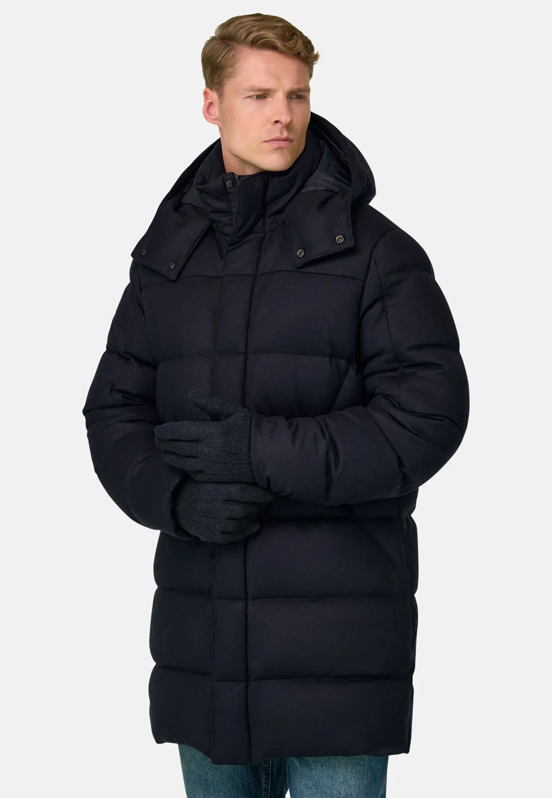 Boggi, Parka Imbottito In Misto Lana In Piuma D'oca, Uomo, Navy, Taglia: XXL