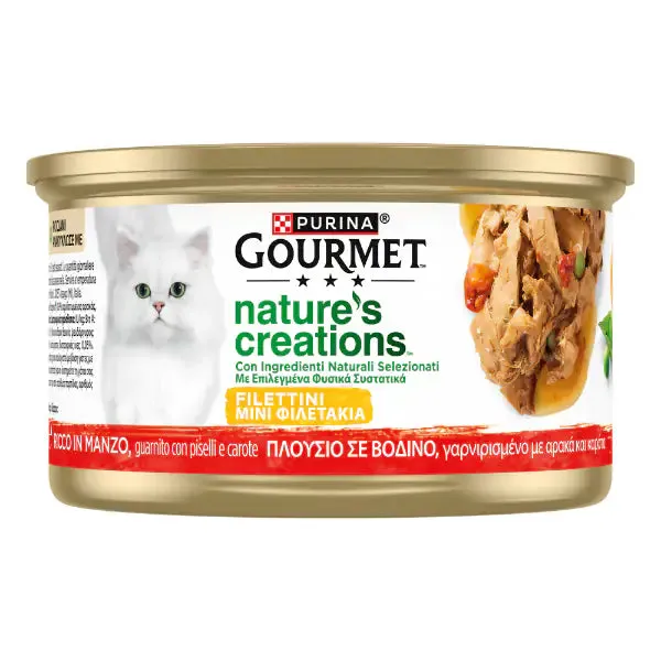 Gourmet Nature's Creations 85 gr Manzo, piselli e carote - confezione da 24 pezzi - Cibo umido per gatti