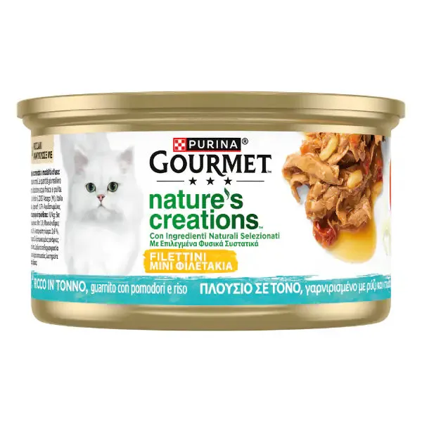 Gourmet Nature's Creations 85 gr Tonno, pomodori e riso - confezione da 24 pezzi - Cibo umido per gatti