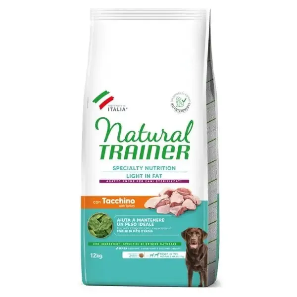 Natural Trainer Speciality Nutrition Light Low Fat Medium/Maxi Adult con Tacchino 12 kg - Croccantini per cani