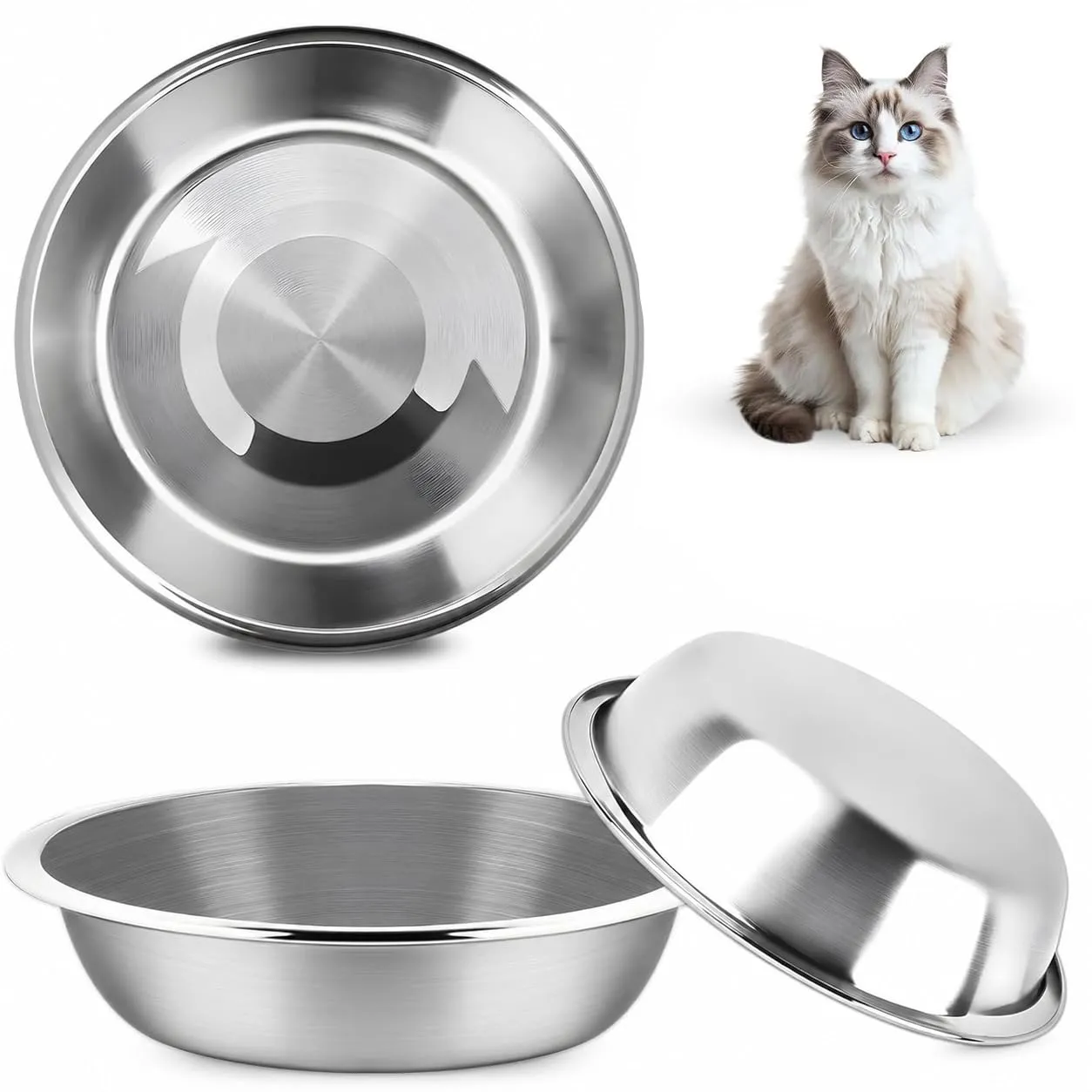 Ciotole per Gatti in Acciaio Inossidabile, 3 Pcs Ciotola Gatto 5,5 Pollici