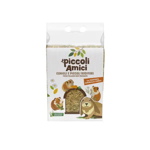 Piccoli Amici Fieno per conigli e piccoli roditori non pressato 500 gr con Tarassaco, camomilla e carota - Mangime per conigli