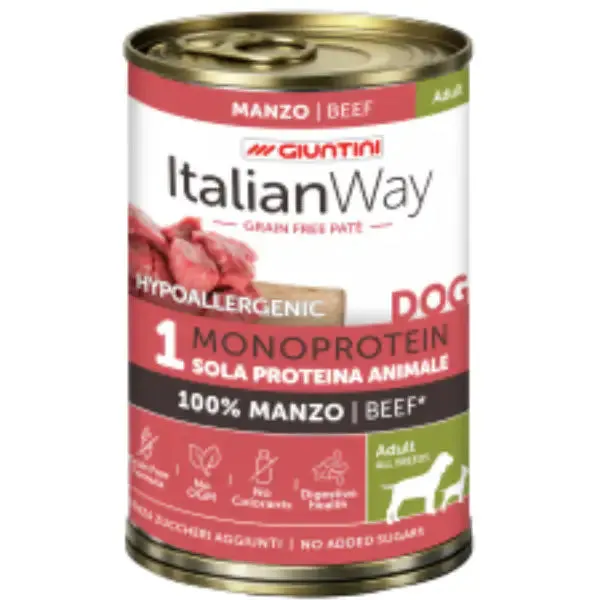 Italianway Patè Hypoallergenic Monoprotein Dog Adult 400 gr Manzo - Umido monoproteico cane