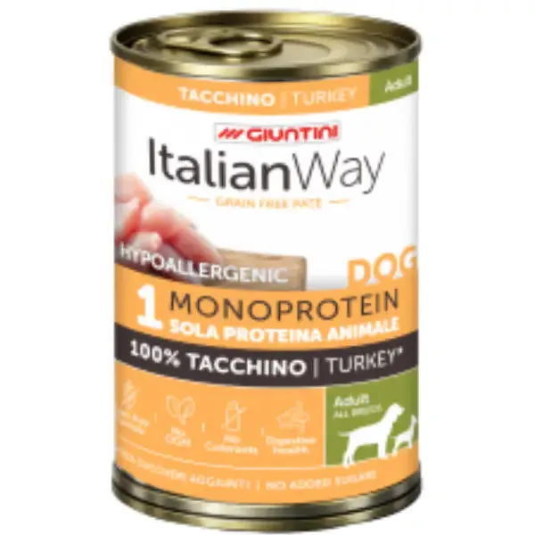 Italianway Patè Hypoallergenic Monoprotein Dog Adult 400 gr Tacchino - Umido monoproteico cane