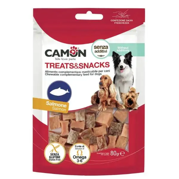Camon Treats e Snacks per cani Cubetti di salmone con pelle - 80 gr