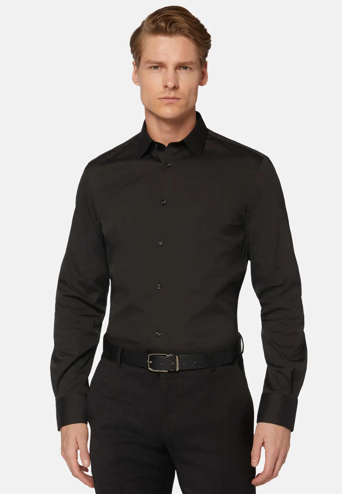 Boggi, Camicia Nera In Cotone Elasticizzato Slim Fit, Uomo, Nero, Taglia: 38