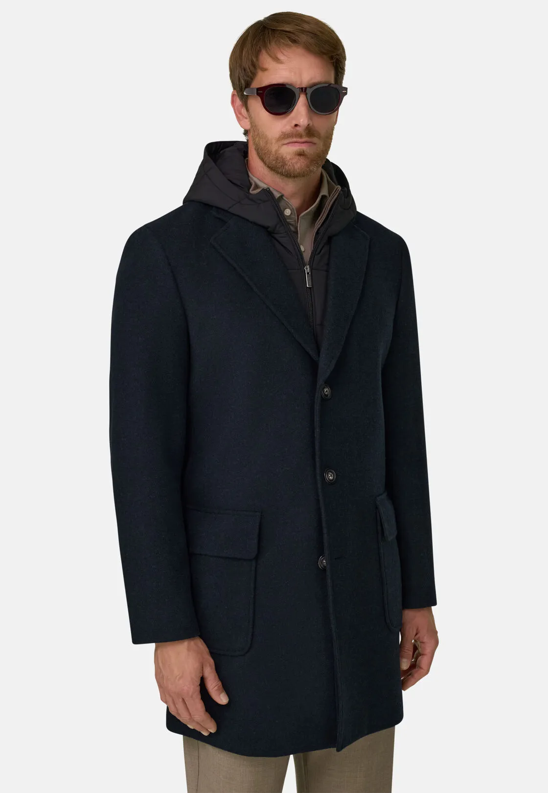 Boggi, Cappotto Mono Petto In Misto Lana, Uomo, Navy, Taglia: 46