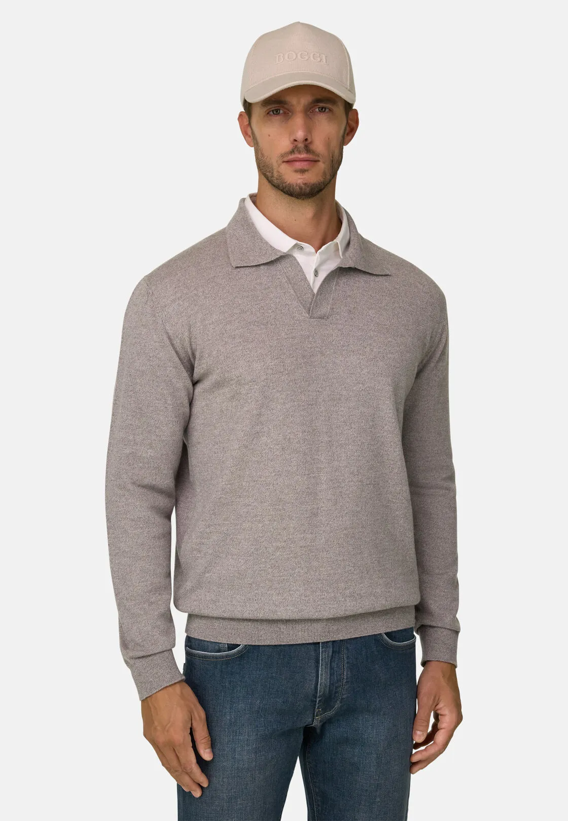 Boggi, Polo Di Maglia In Lana Merino Cashwool® Mouliné, Uomo, Sabbia, Taglia: S