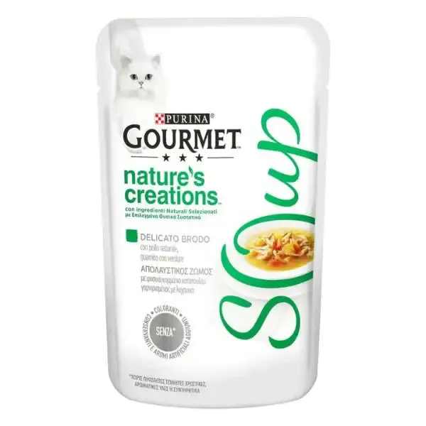 Purina Gourmet Nature's Creations Soup Umido gatto 40 gr Pollo e verdure - confezione da 32 pezzi - Cibo umido per gatti