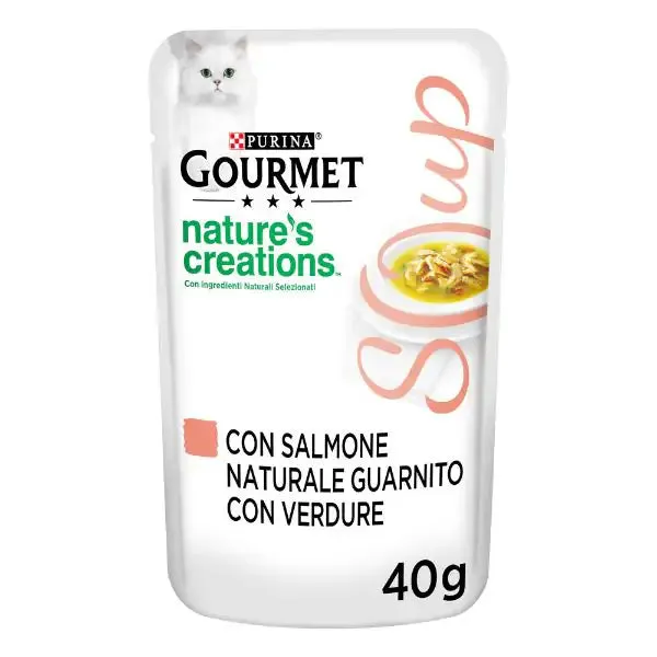 Purina Gourmet Nature's Creations Soup Umido gatto 40 gr Salmone e verdure - confezione da 32 pezzi - Cibo umido per gatti