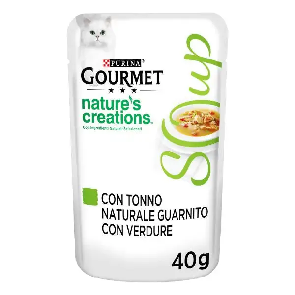 Purina Gourmet Nature's Creations Soup Umido gatto 40 gr Tonno e verdure - confezione da 32 pezzi - Cibo umido per gatti