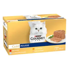 Purina Gourmet Gold Mousse Umido Gatto Multipack 24x85g 6x Pollo 6x Manzo 6x Pesce 6x Tacchino