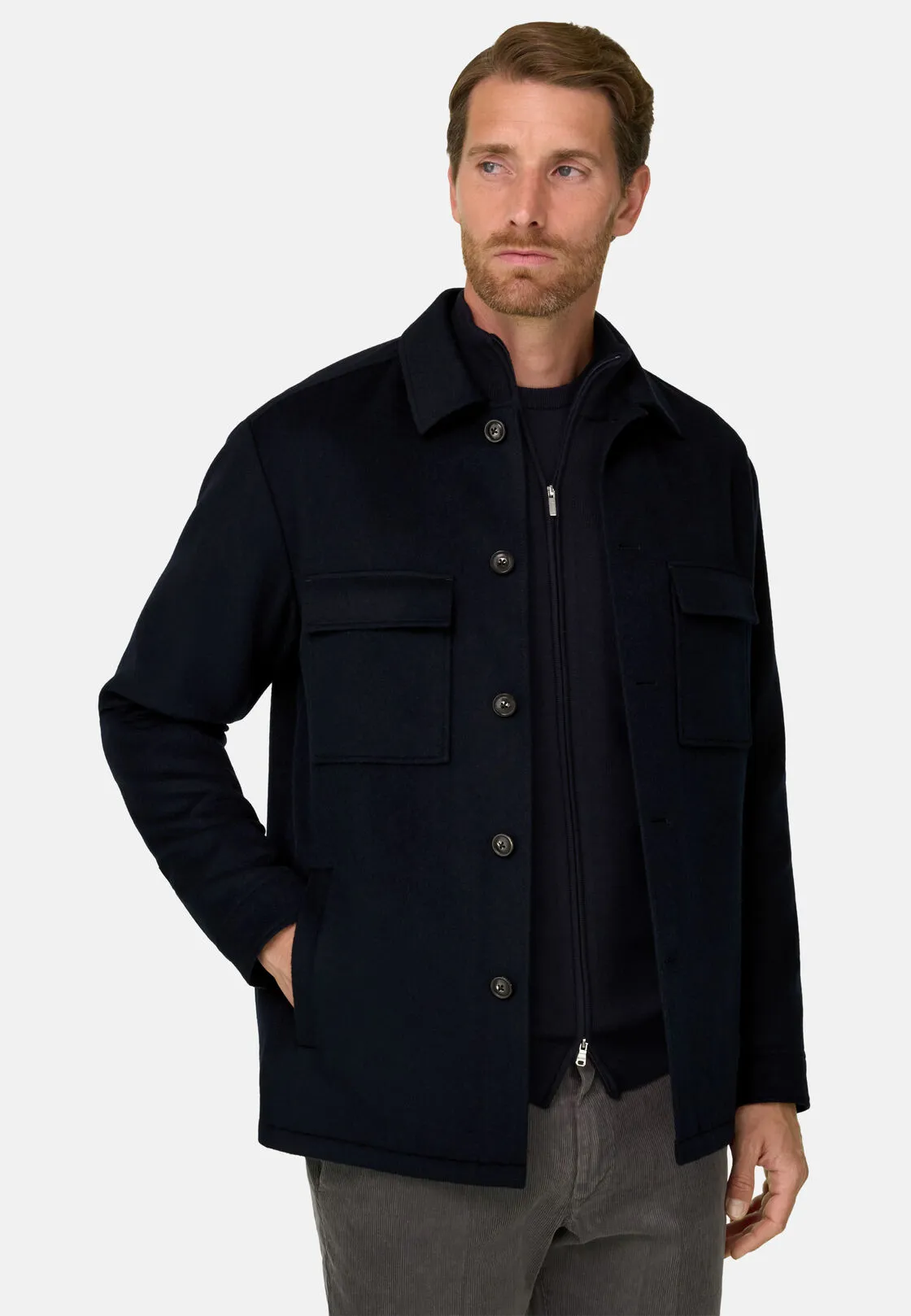 Boggi, Giacca Camicia Lana Cashmere, Uomo, Navy, Taglia: M