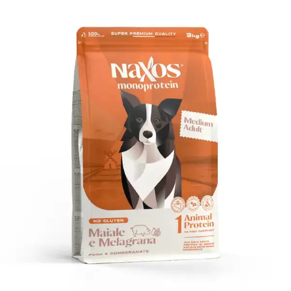 Naxos Monoprotein Dog Adult Medium Maiale e melagrana 12 kg - Crocchette monoproteiche cane