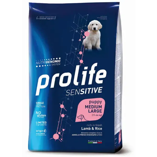 Prolife Sensitive Cane Puppy Medium/Large Agnello e Riso 10 kg - Croccantini per cani