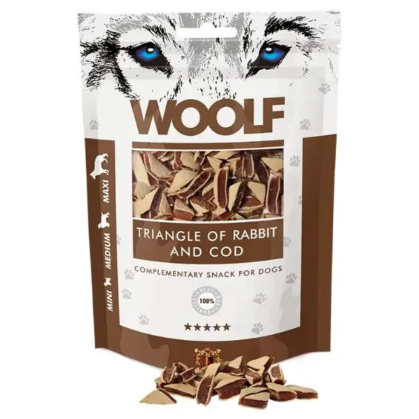 Woolf Triangolini snack per cani Triangolini di Coniglio e Merluzzo